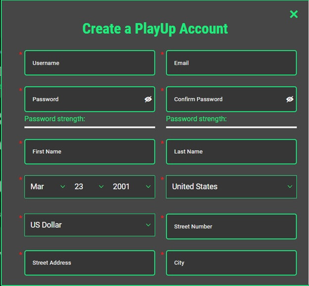 PlayUp new account
